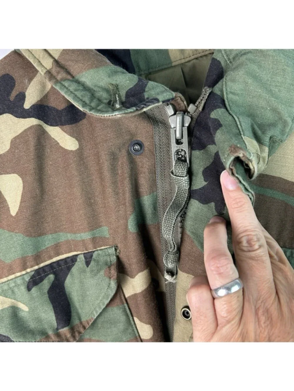 M65 Woodland Camo Cold Weather Field Coat Jacket Long Sleeve Mens Medium Long